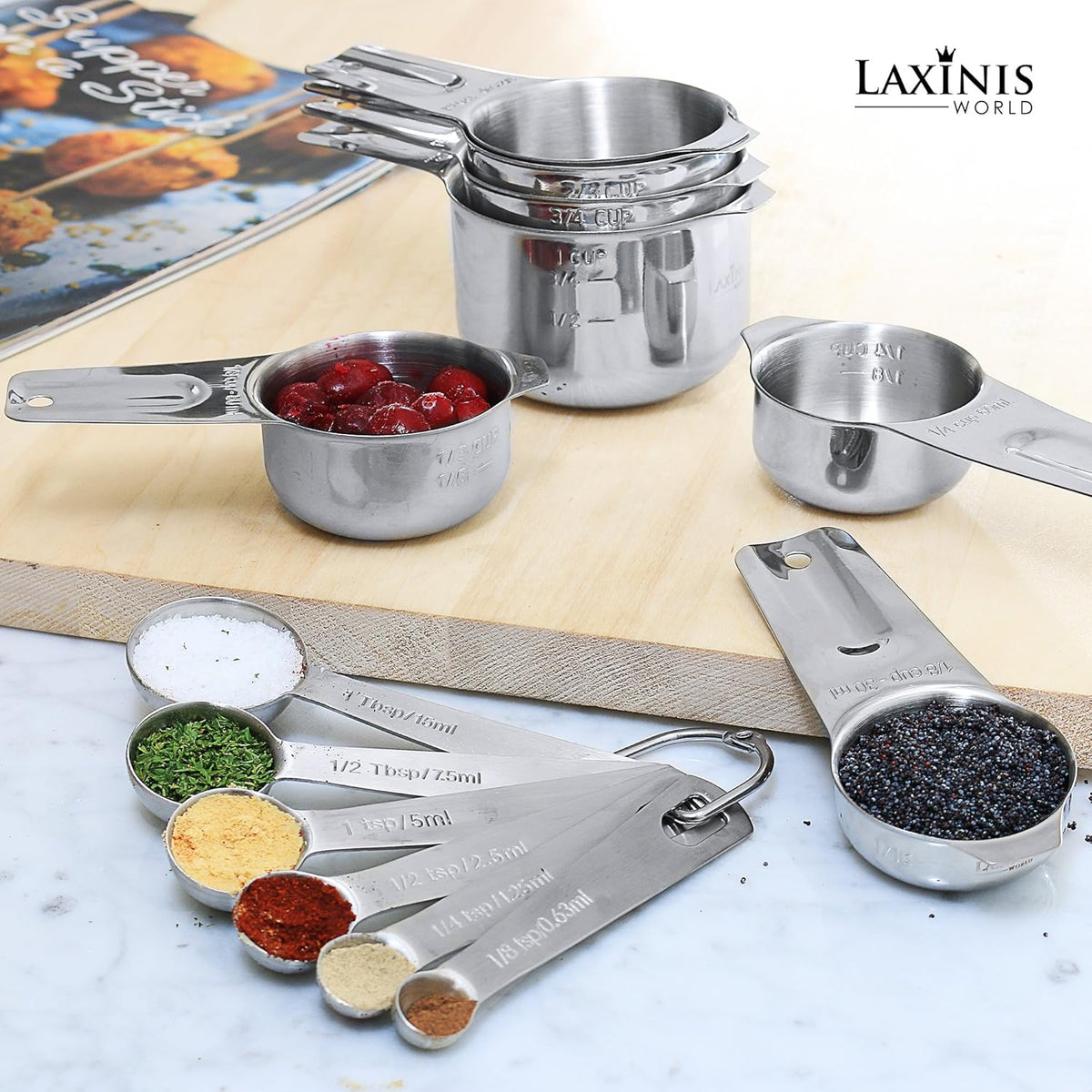 13-Piece Stainless Steel Measuring Cups & Spoons Set – Stackable Kitchen Tools for Liquid & Dry Ingredients