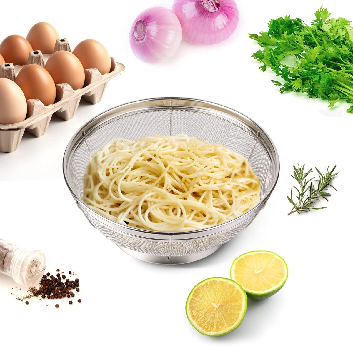 4-Piece Stainless Steel Kitchen Strainer Set – Fine Mesh Colanders for Pasta, Rice & Fruit, Multi-Size Sifter Sieves