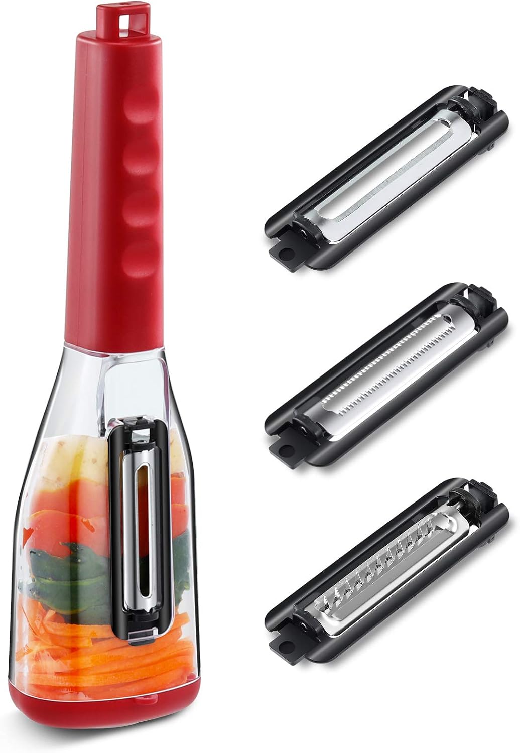 Vegetable Peeler with Container – 3-Blade Julienne Peeler & Slicer Shredder for Veggies & Fruits