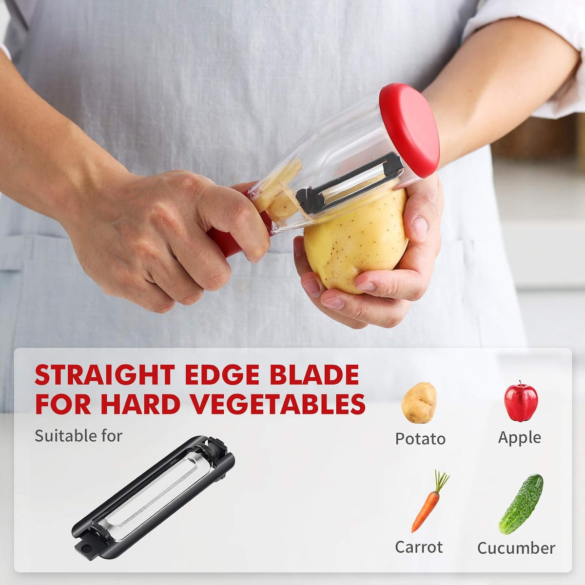 Vegetable Peeler with Container – 3-Blade Julienne Peeler & Slicer Shredder for Veggies & Fruits
