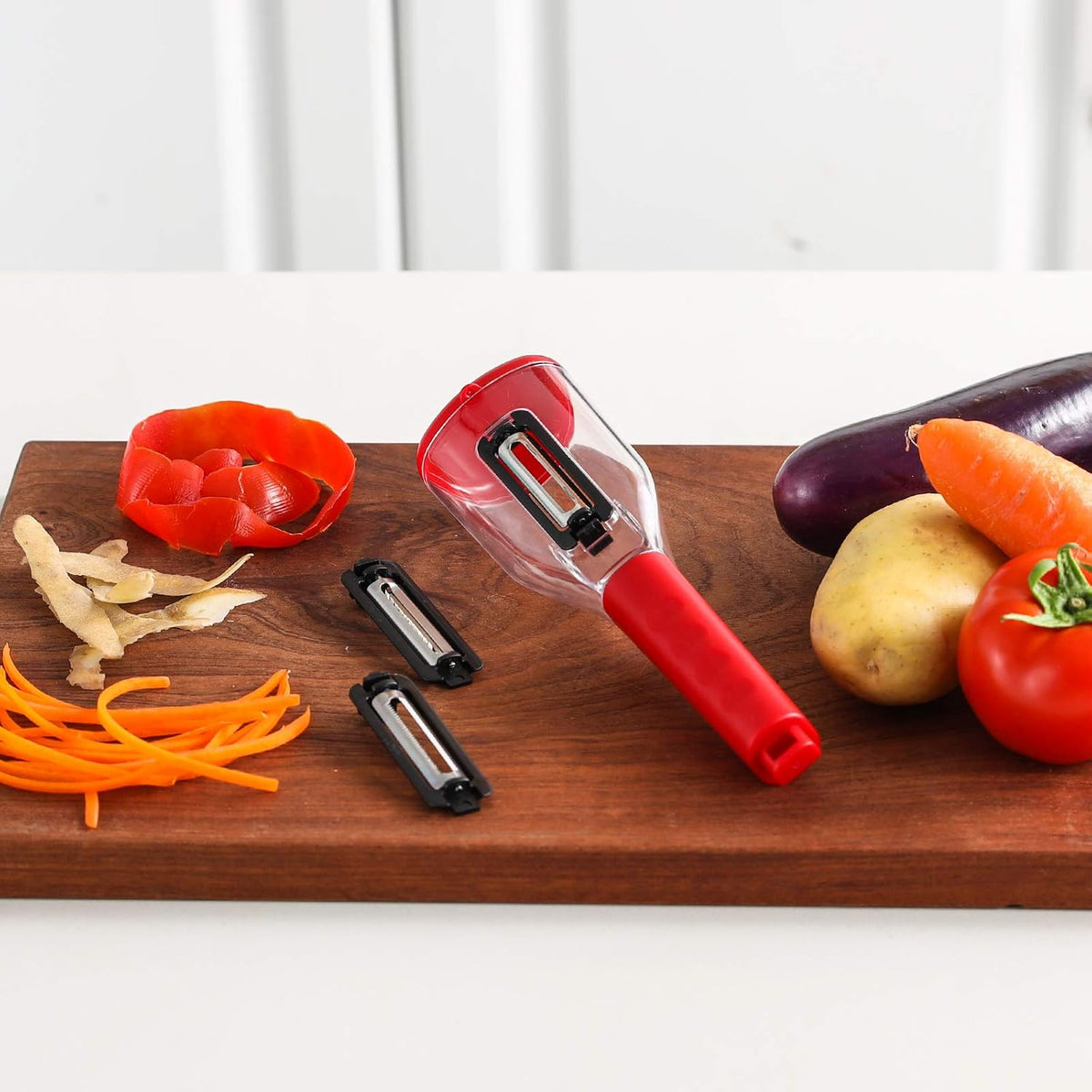 Vegetable Peeler with Container – 3-Blade Julienne Peeler & Slicer Shredder for Veggies & Fruits