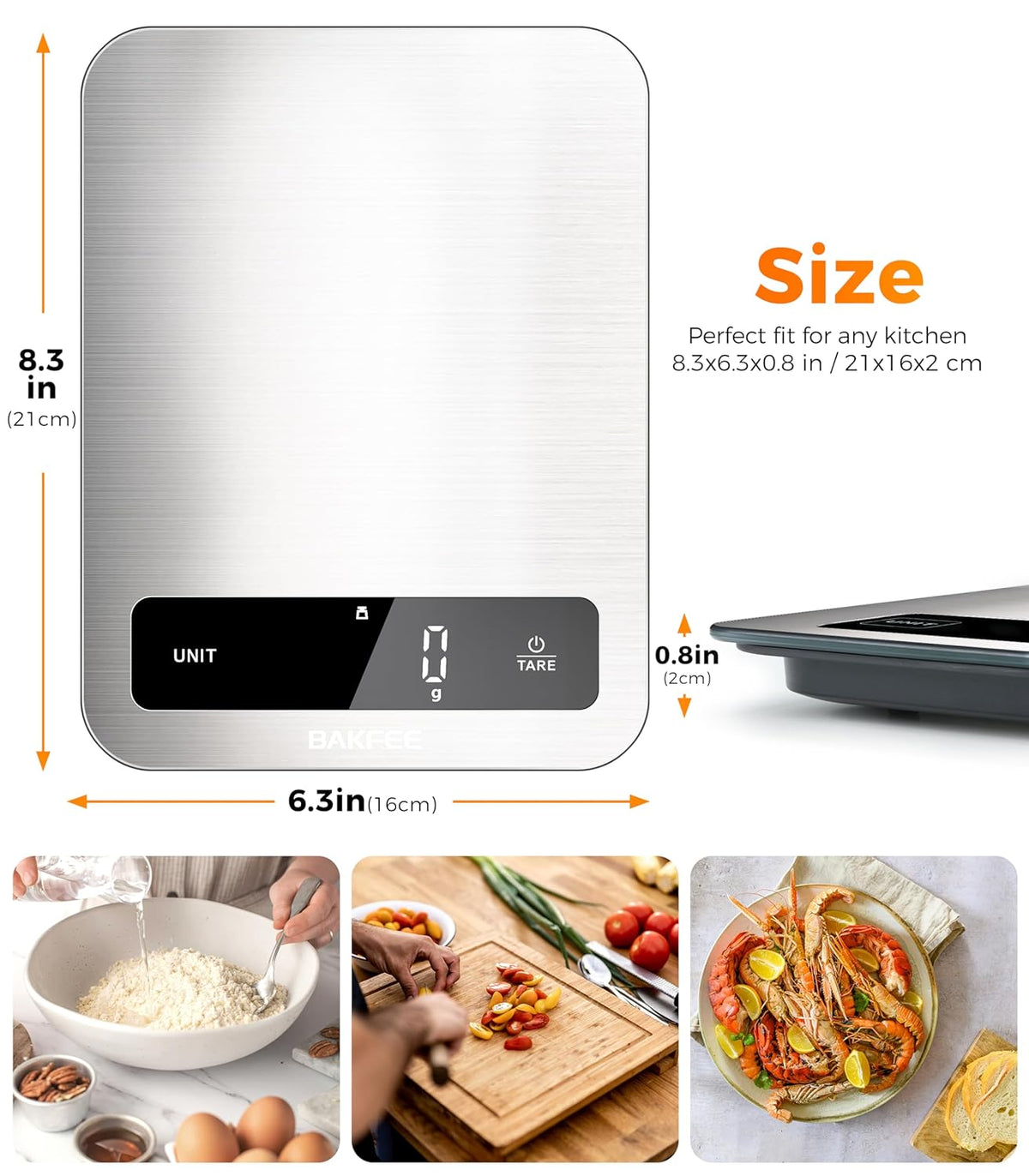 22lb Digital Kitchen Food Scale – Stainless Steel, 1g Precision, LED Display