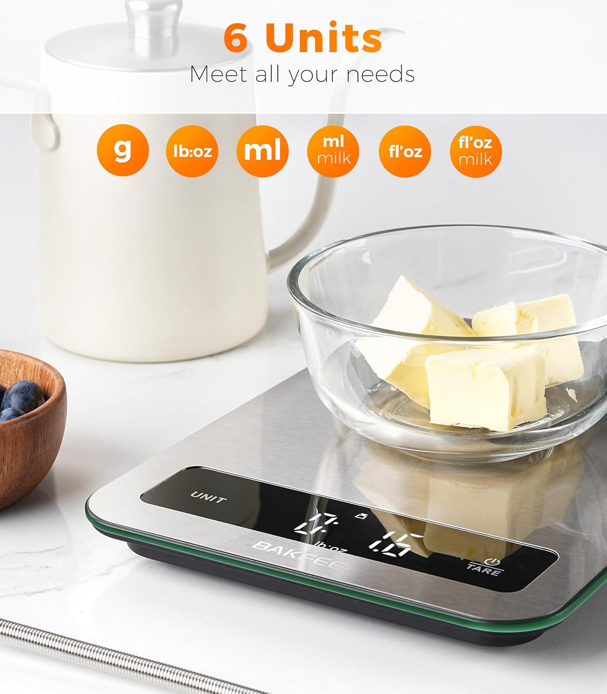 22lb Digital Kitchen Food Scale – Stainless Steel, 1g Precision, LED Display