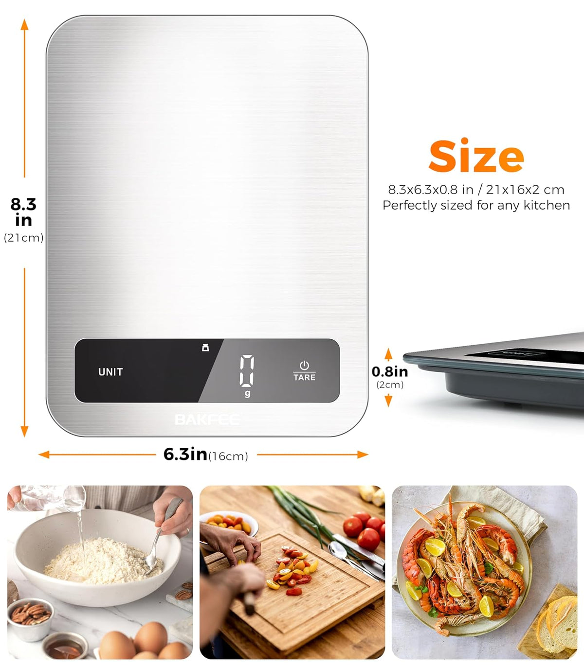 22lb Digital Kitchen Food Scale – Stainless Steel, 1g Precision, LED Display