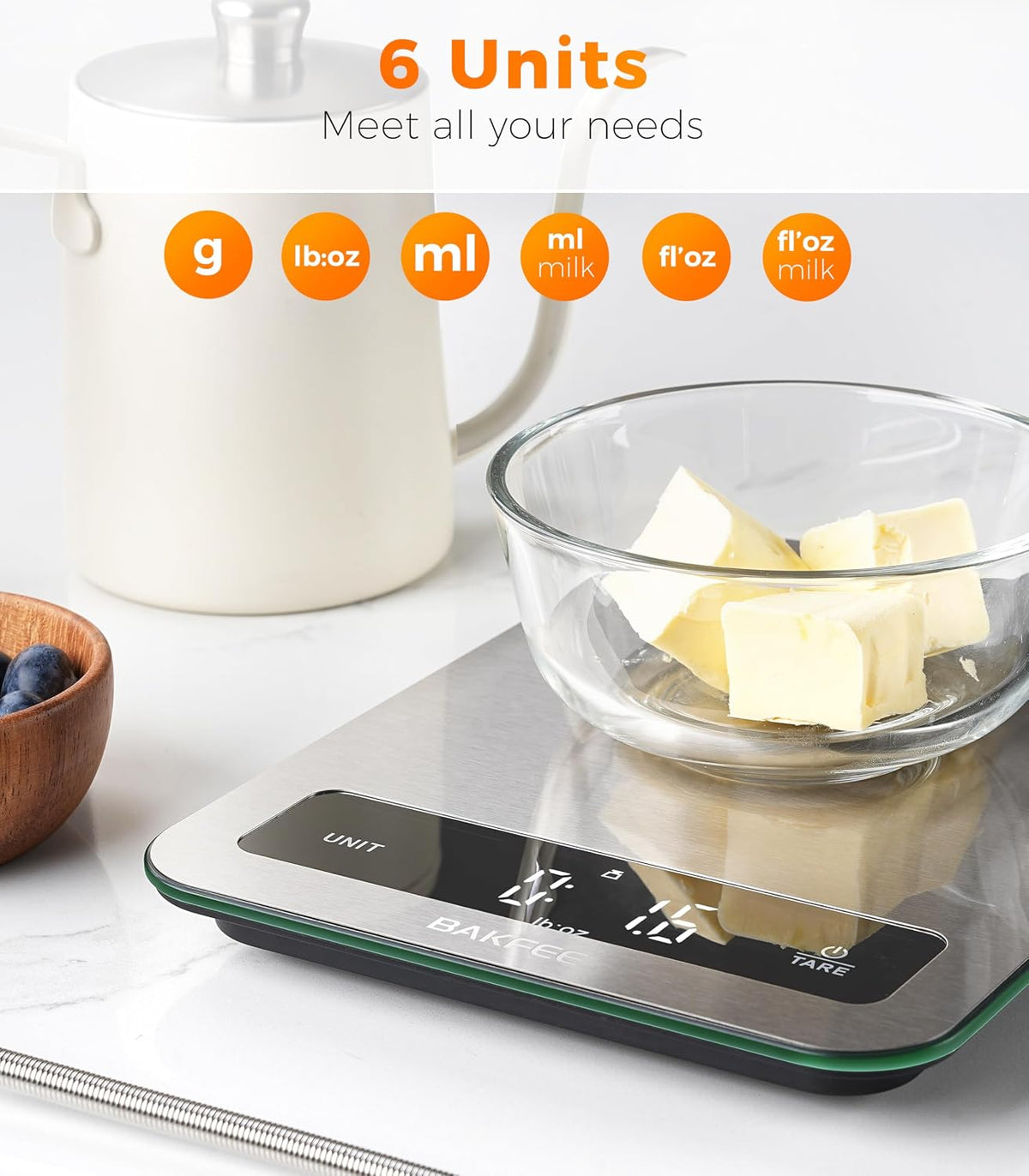 22lb Digital Kitchen Food Scale – Stainless Steel, 1g Precision, LED Display