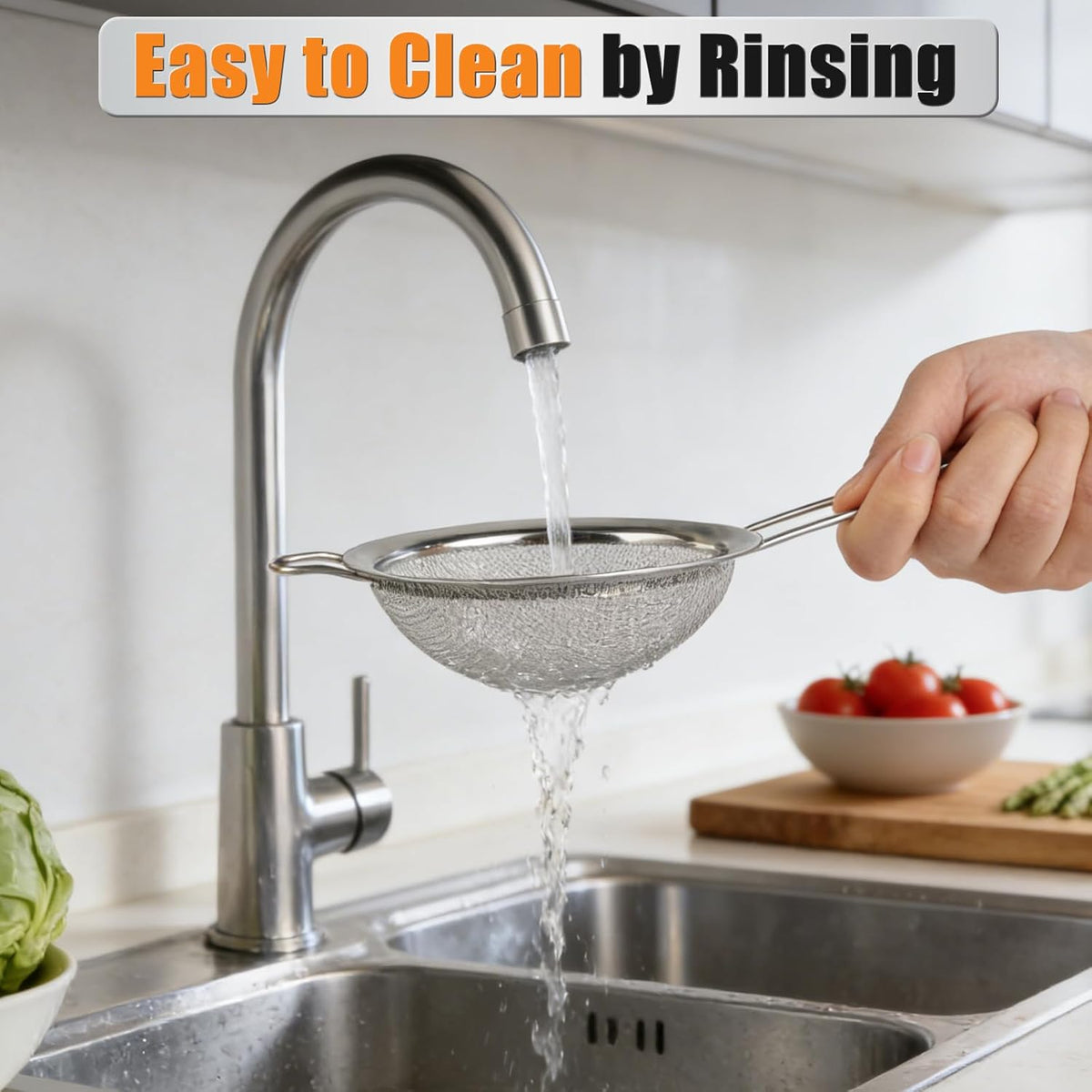 4-Piece Stainless Steel Fine Mesh Strainer Set – Kitchen Sieves with Non-Slip Handle for Juice, Baking Flour, Tea & Cocktails