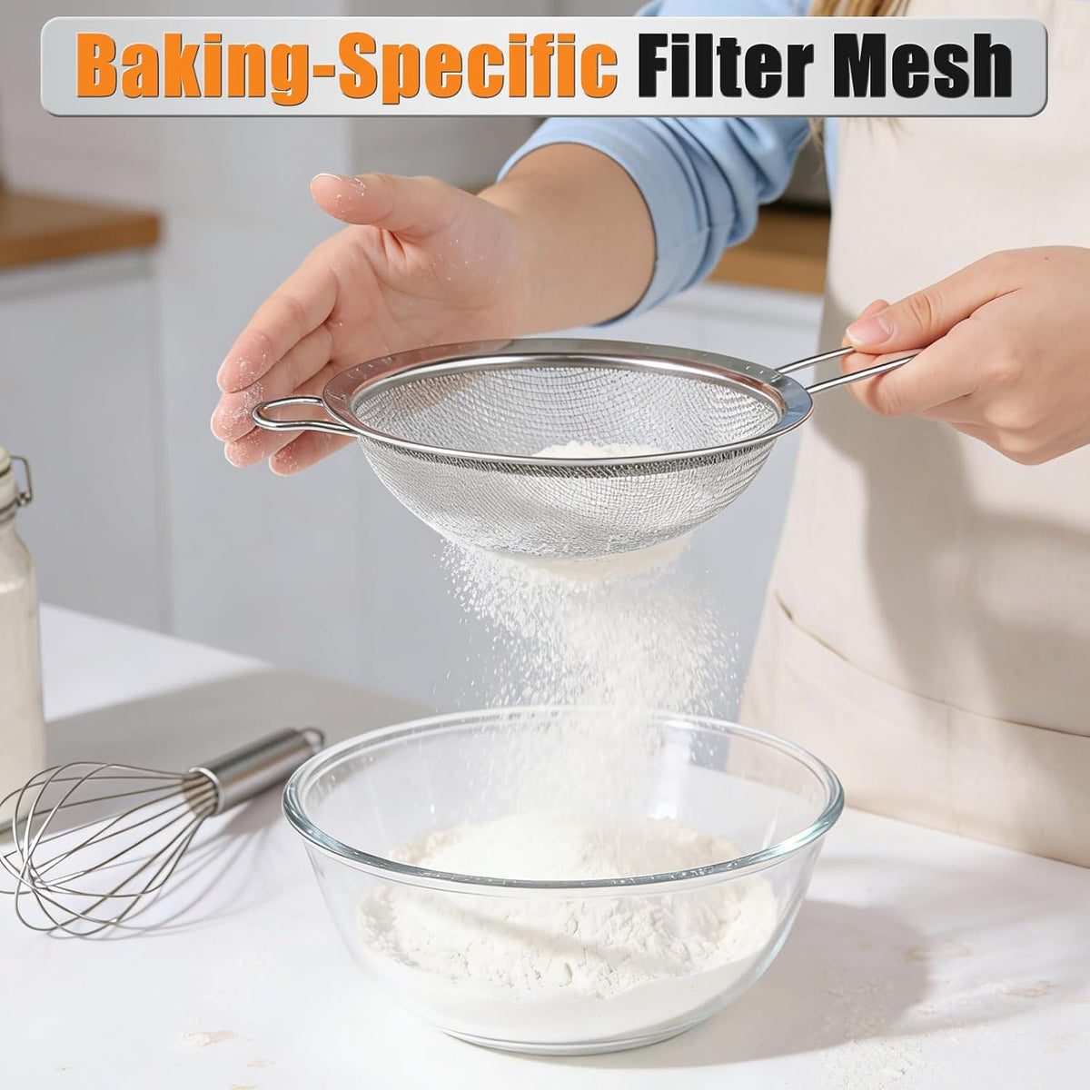 4-Piece Stainless Steel Fine Mesh Strainer Set – Kitchen Sieves with Non-Slip Handle for Juice, Baking Flour, Tea & Cocktails
