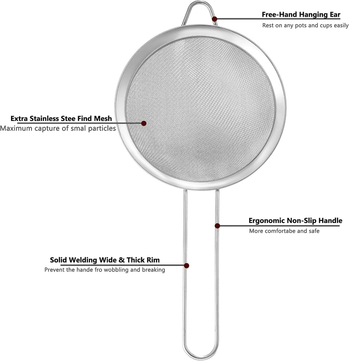 3.35 Inch Stainless Steel Fine Mesh Strainer – Handheld Mini Sieve for Cocktails, Tea, Coffee & Juice