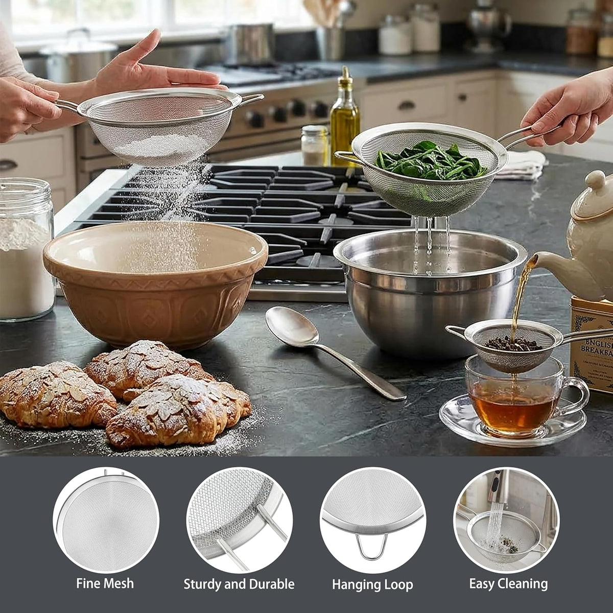 3.35 Inch Stainless Steel Fine Mesh Strainer – Handheld Mini Sieve for Cocktails, Tea, Coffee & Juice