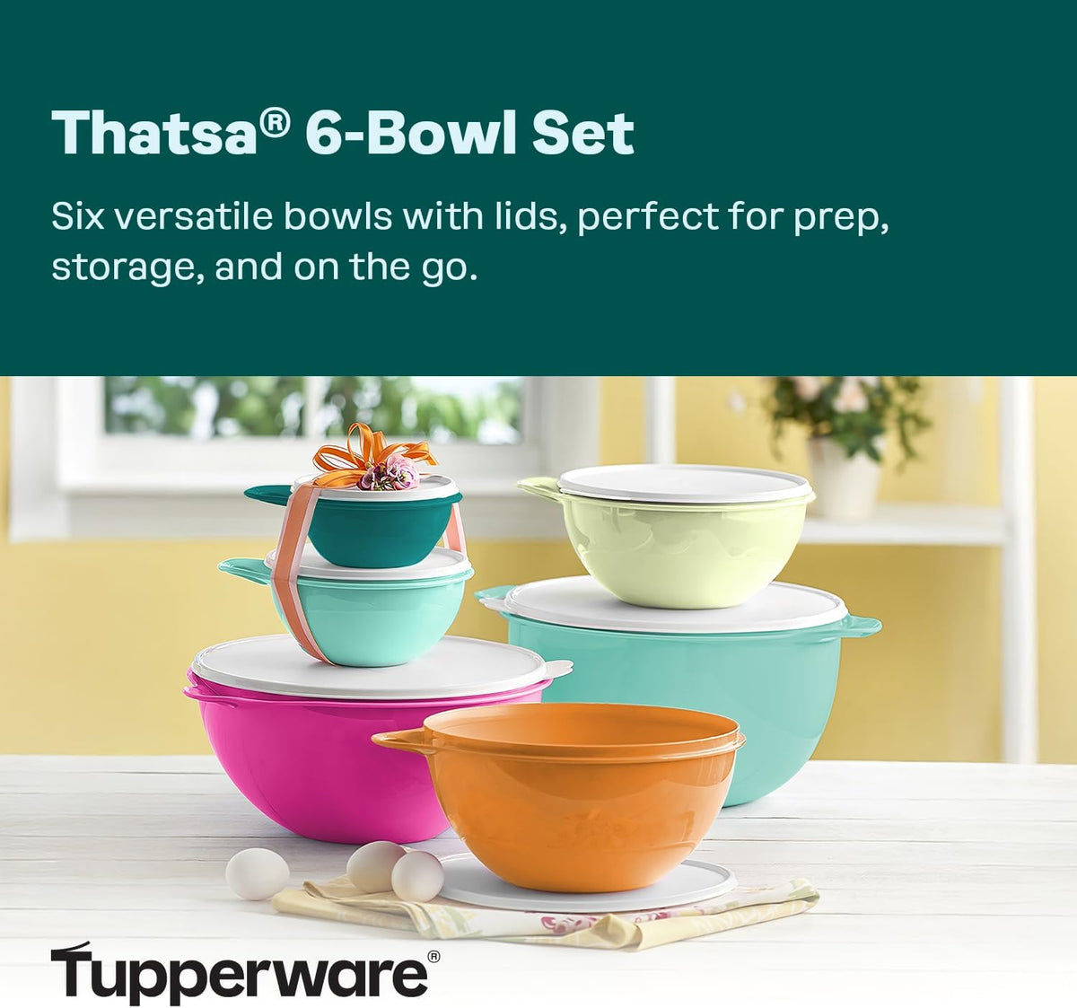 Thatsa Bowl Collection 6-Piece Food Storage Container Set – BPA Free Dishwasher Safe Kitchen Bowls with Lids (Fauna)