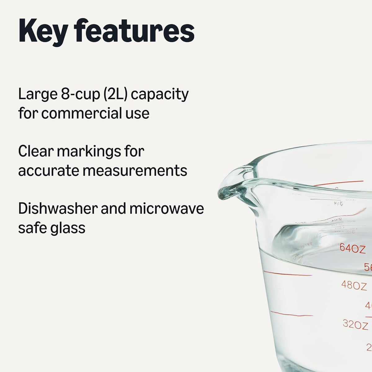 8 Cup Large Glass Measuring Cup – Easy-Read Markings, Dishwasher & Oven Safe Kitchen Tool