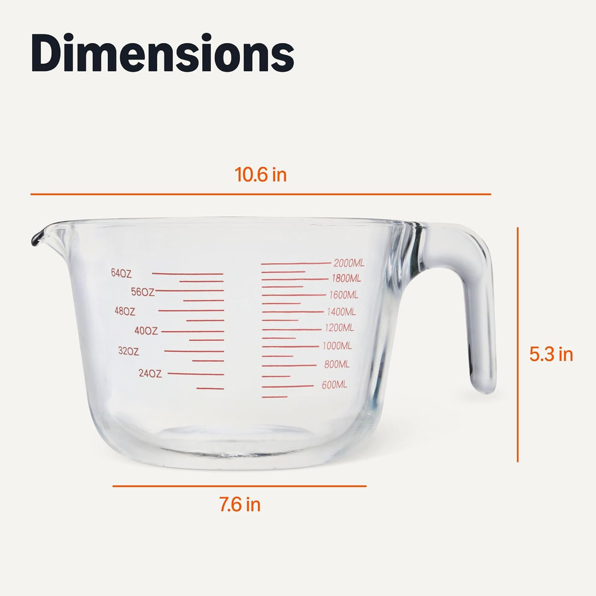 8 Cup Large Glass Measuring Cup – Easy-Read Markings, Dishwasher & Oven Safe Kitchen Tool