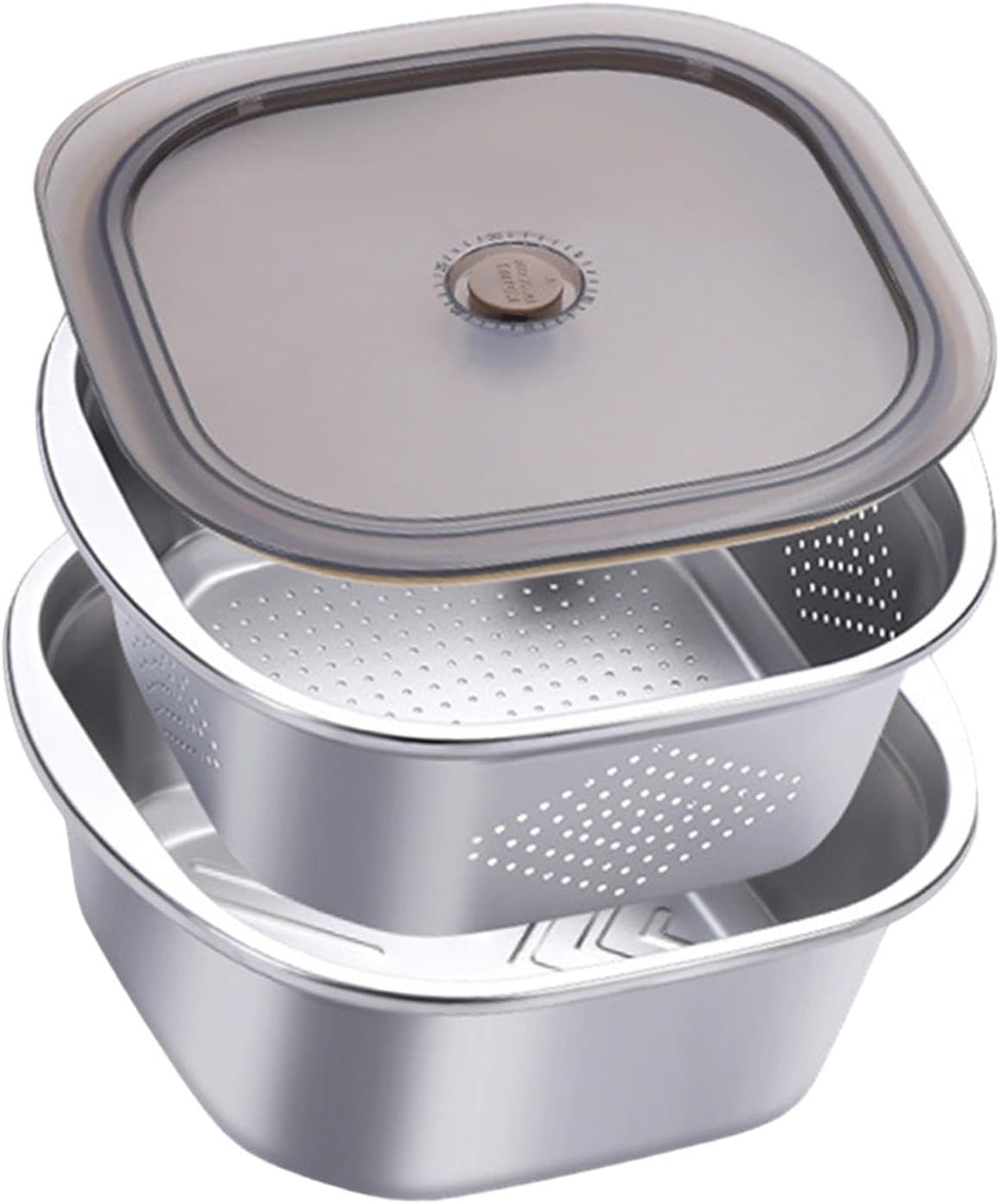 Stainless Steel Colander & Mixing Bowl Set with Lid – 3600ml Food Storage Container for Washing Rice, Vegetables & Fruit
