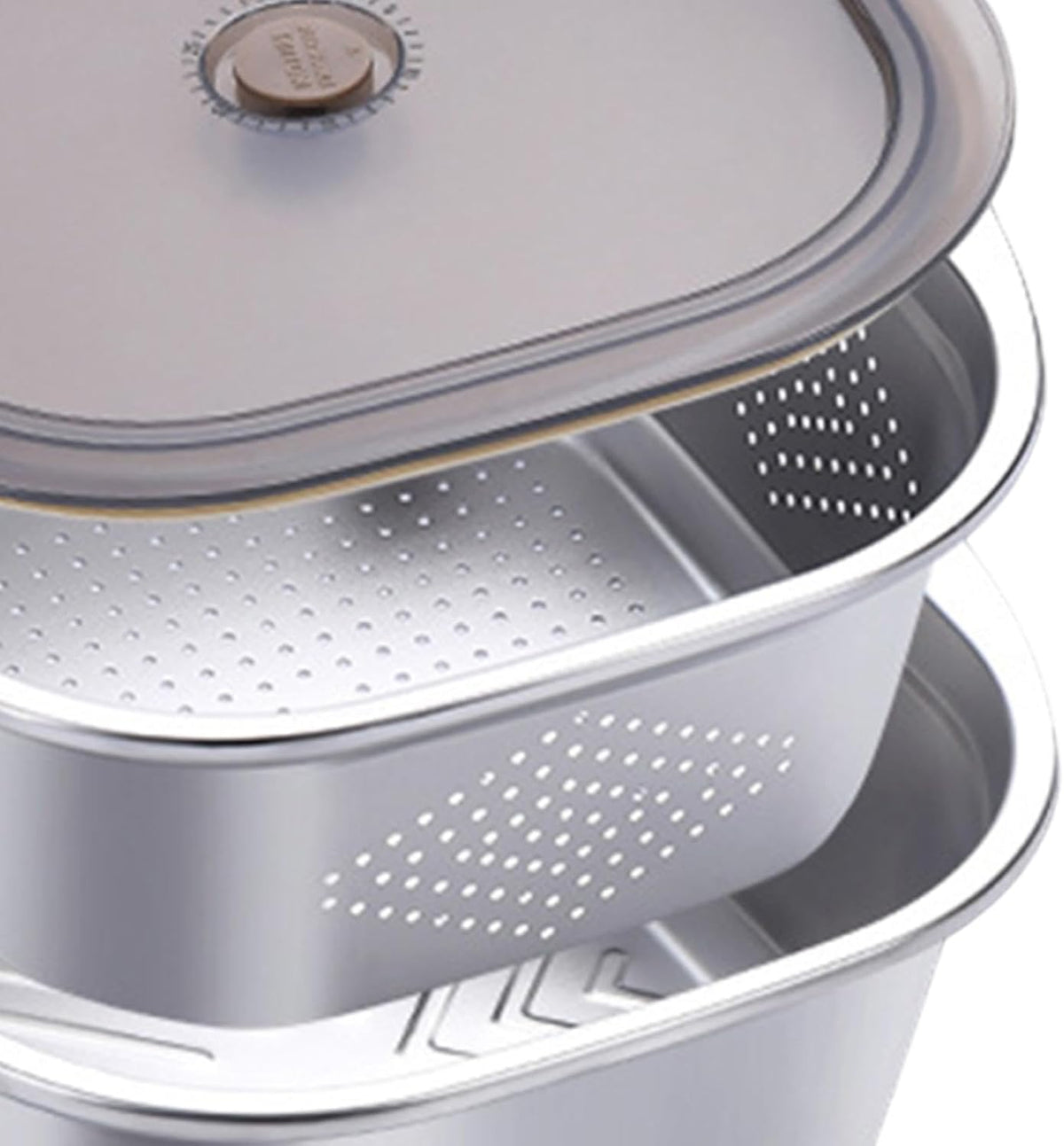 Stainless Steel Colander & Mixing Bowl Set with Lid – 3600ml Food Storage Container for Washing Rice, Vegetables & Fruit