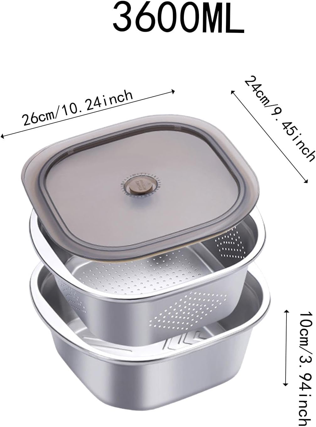 Stainless Steel Colander & Mixing Bowl Set with Lid – 3600ml Food Storage Container for Washing Rice, Vegetables & Fruit