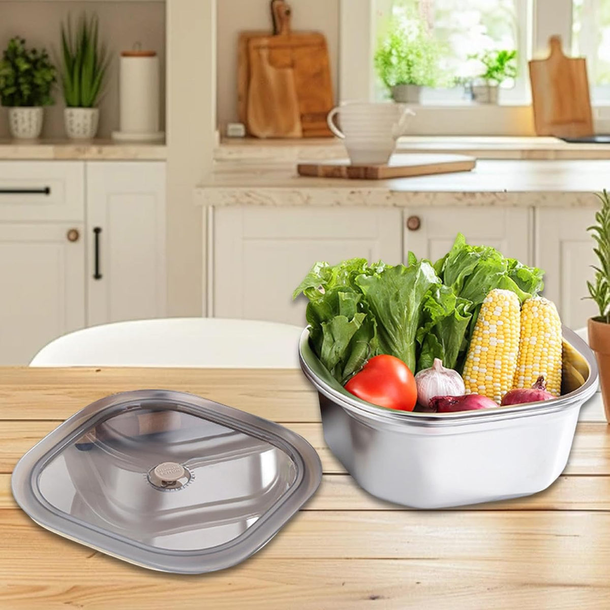 Stainless Steel Colander & Mixing Bowl Set with Lid – 3600ml Food Storage Container for Washing Rice, Vegetables & Fruit