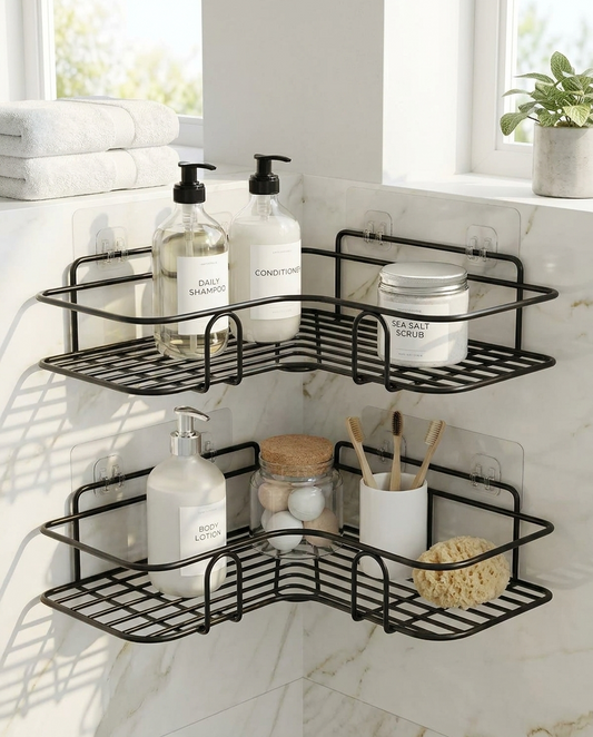 Self-Adhesive Bathroom Corner Shelf in use, lifestyle