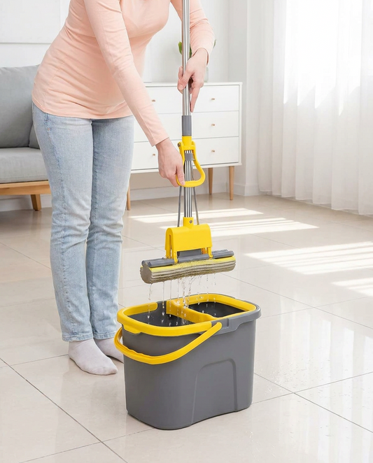 2-in-1 Self-Wringing Sponge Mop in use, lifestyle