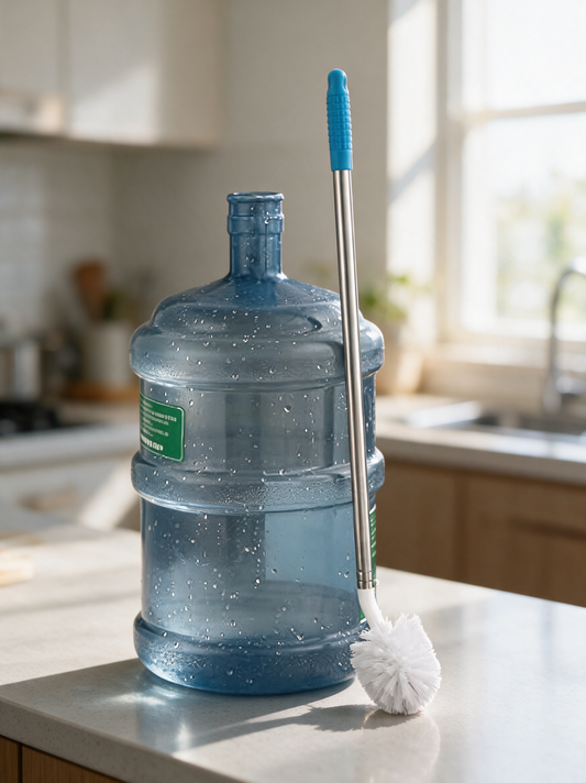Long-Handle Stainless Steel Bottle Cleaning Brush in use, kitchen background