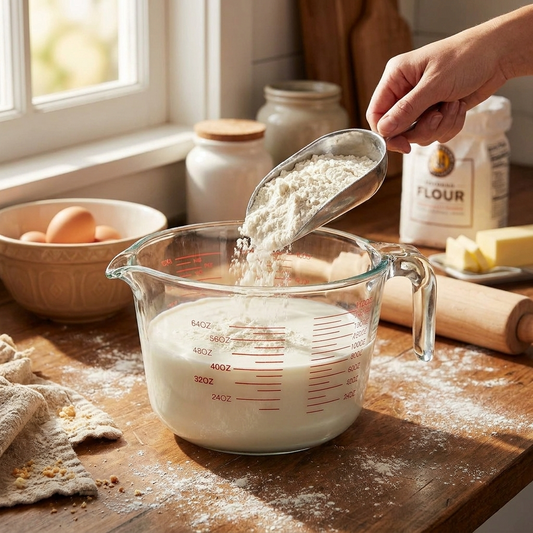 Large Glass Measuring Cup in use while baking