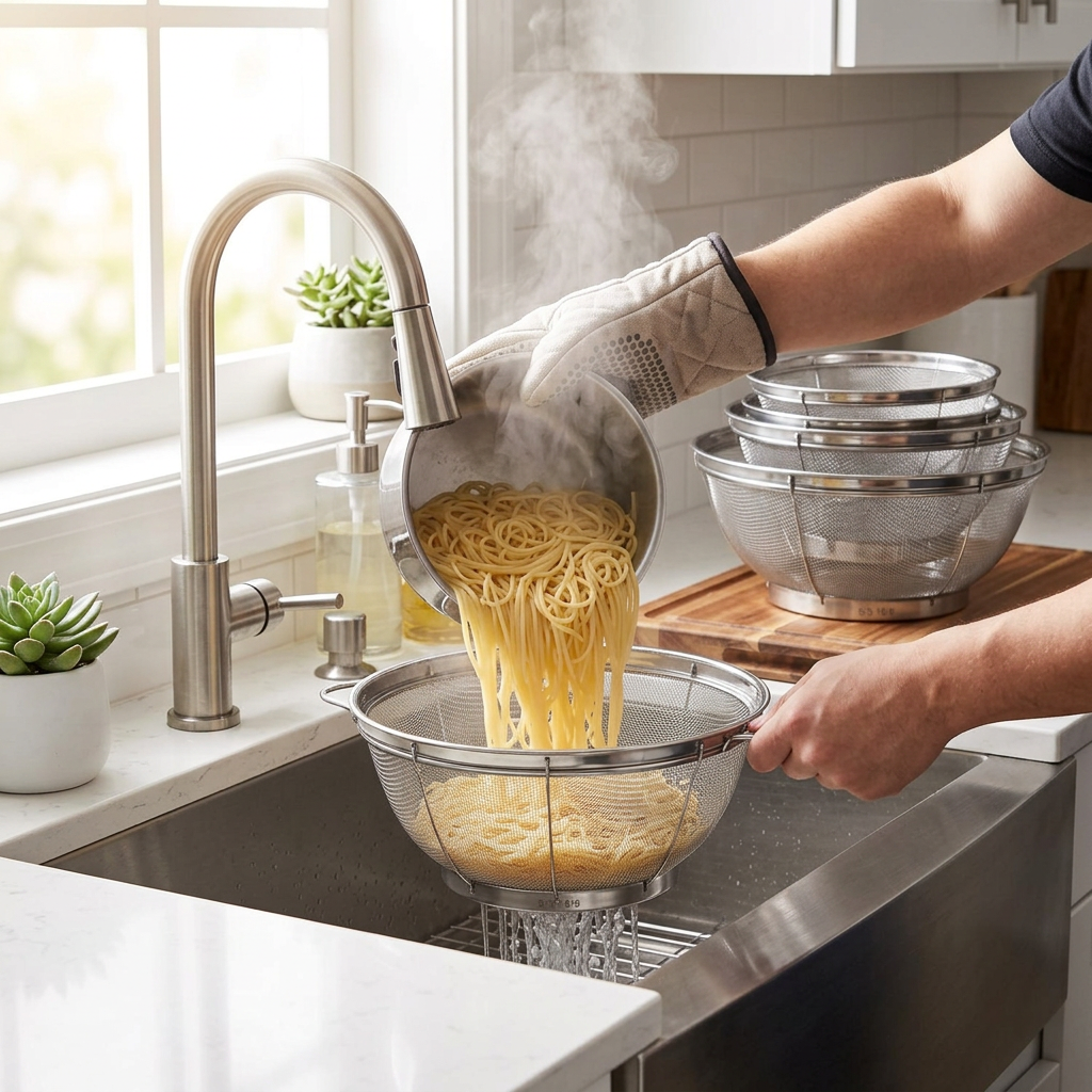 4 Pack Kitchen Strainers in use