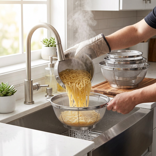 4 Pack Kitchen Strainers in use