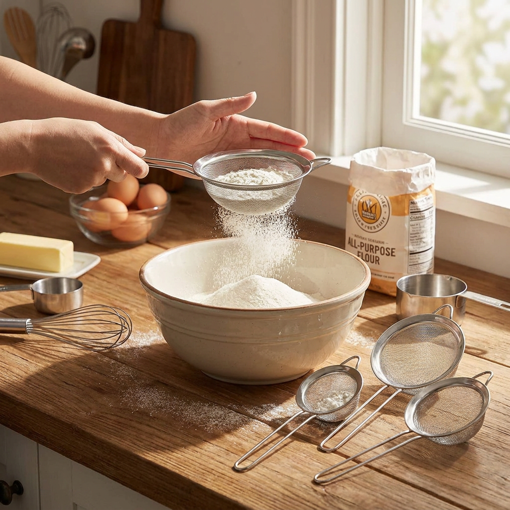 4-Piece Fine Mesh Strainer Set in use