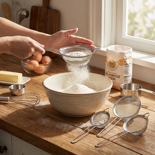 4-Piece Fine Mesh Strainer Set in use