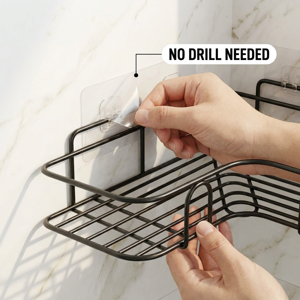 No drill needed - easy self-adhesive install