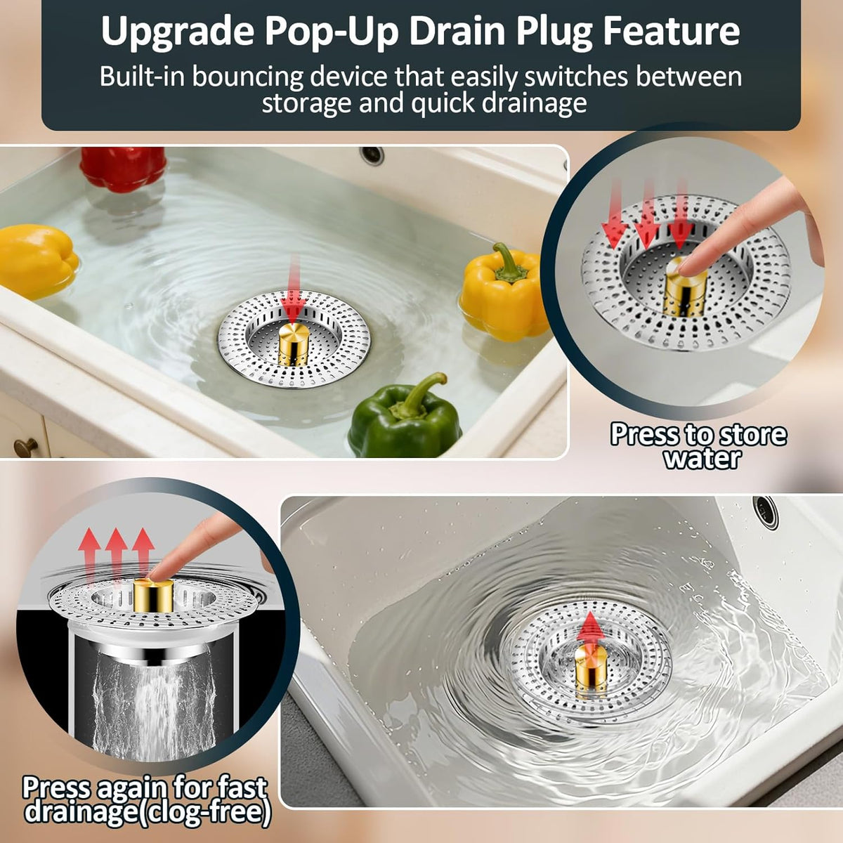 Kitchen Sink Strainer Combo – Over-the-Sink Colander & Drain Strainer Set, Kitchen Essential Accessory
