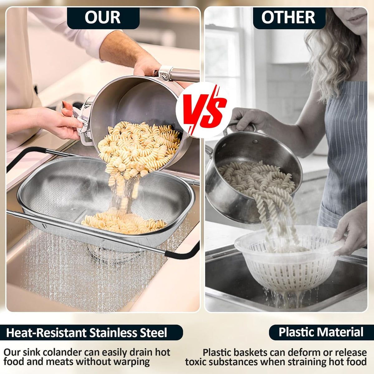 Kitchen Sink Strainer Combo – Over-the-Sink Colander & Drain Strainer Set, Kitchen Essential Accessory