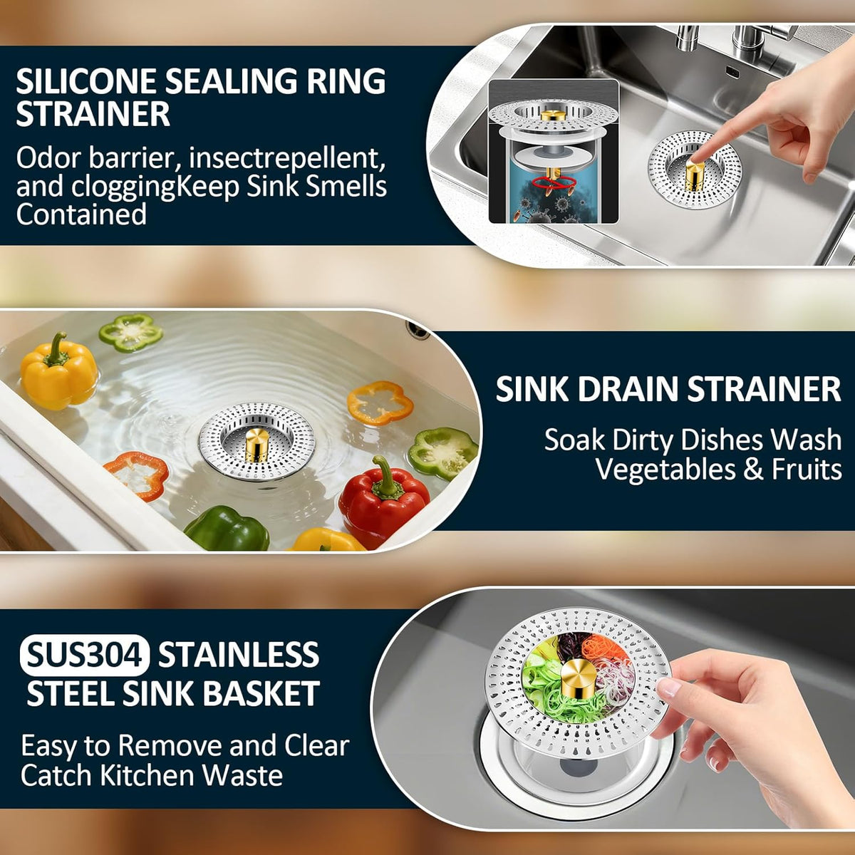 Kitchen Sink Strainer Combo – Over-the-Sink Colander & Drain Strainer Set, Kitchen Essential Accessory