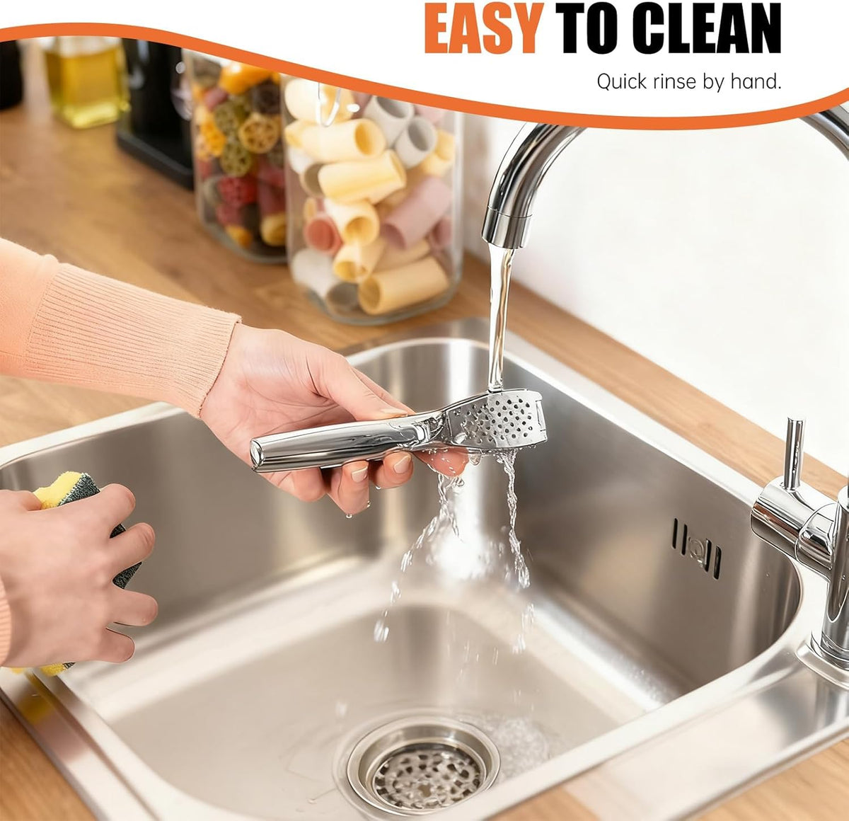 EZMIBEE Stainless Steel Garlic Press & Mincer – Rust-Proof Detachable Garlic Crusher with Cleaning Brush