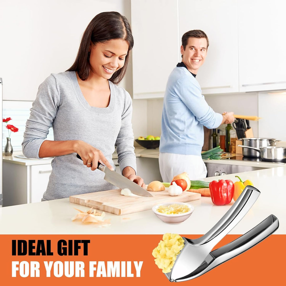 EZMIBEE Stainless Steel Garlic Press & Mincer – Rust-Proof Detachable Garlic Crusher with Cleaning Brush