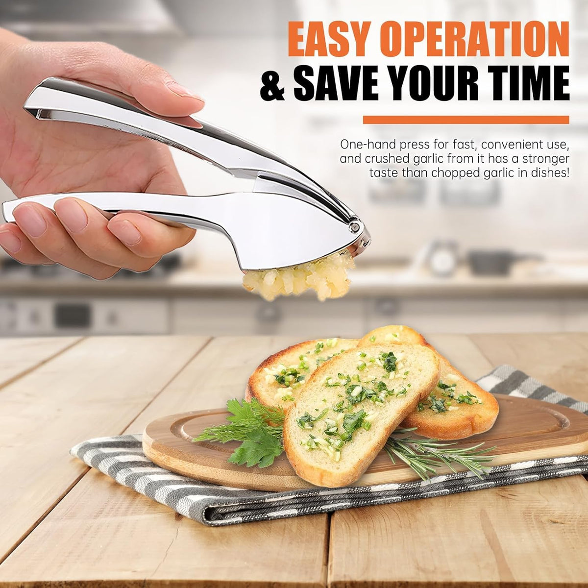 EZMIBEE Stainless Steel Garlic Press & Mincer – Rust-Proof Detachable Garlic Crusher with Cleaning Brush