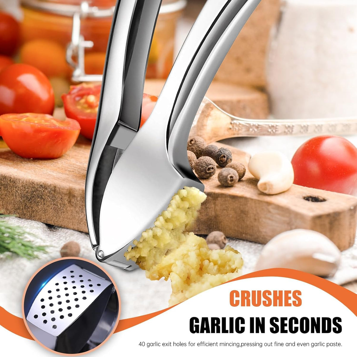 EZMIBEE Stainless Steel Garlic Press & Mincer – Rust-Proof Detachable Garlic Crusher with Cleaning Brush