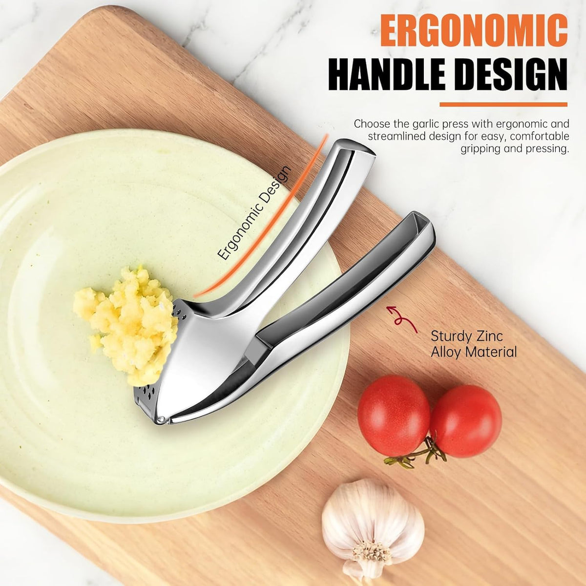 EZMIBEE Stainless Steel Garlic Press & Mincer – Rust-Proof Detachable Garlic Crusher with Cleaning Brush