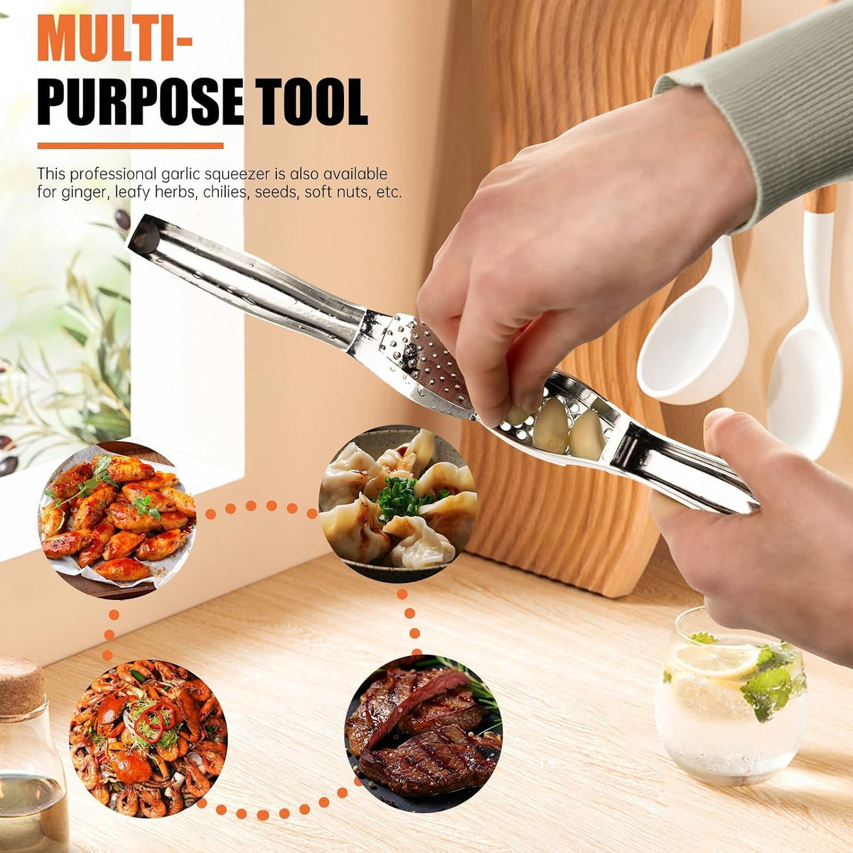 EZMIBEE Stainless Steel Garlic Press & Mincer – Rust-Proof Detachable Garlic Crusher with Cleaning Brush