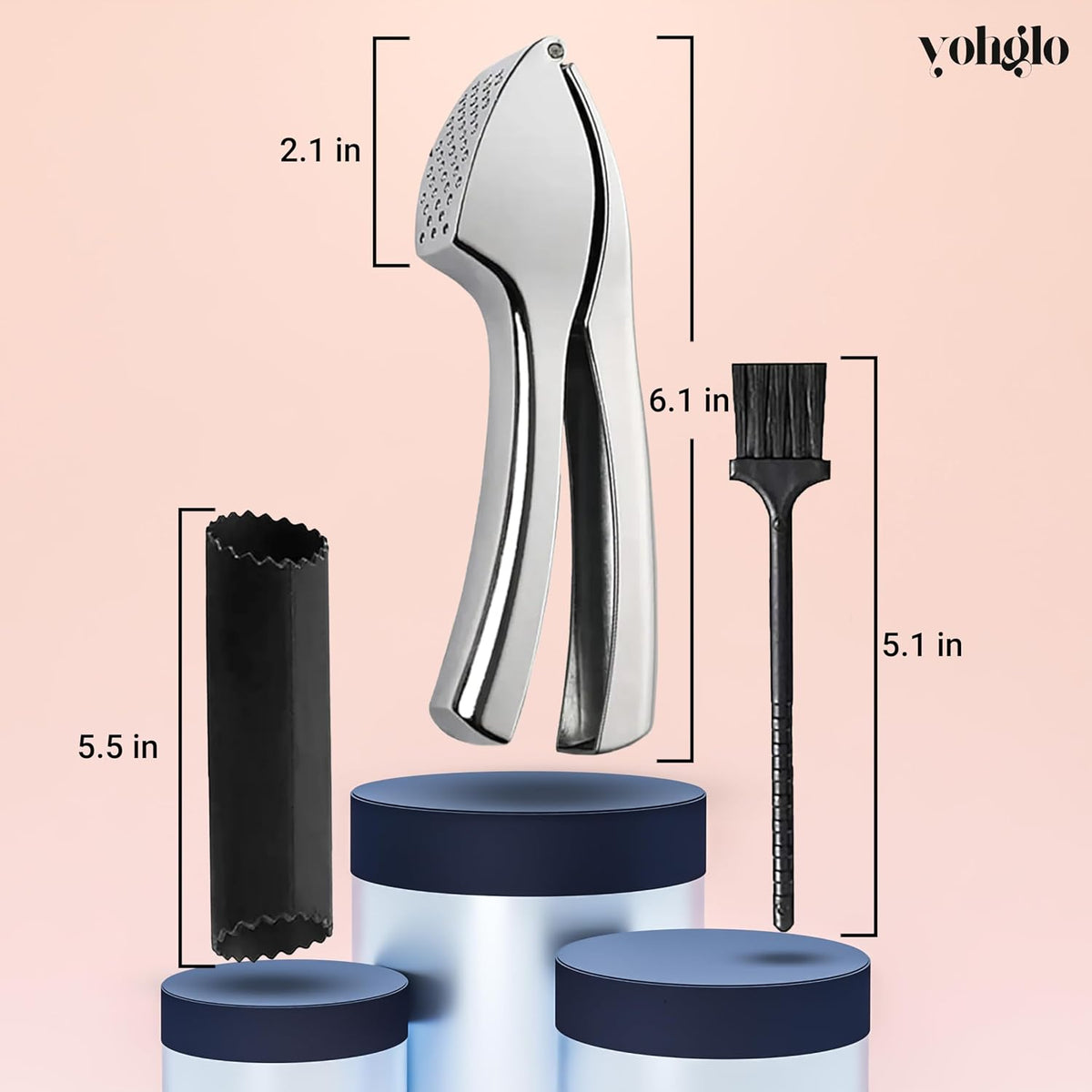 Garlic Press with Cleaning Brush & Silicone Peeler – Mincer, Grater, Smasher & Crusher Kitchen Utensil