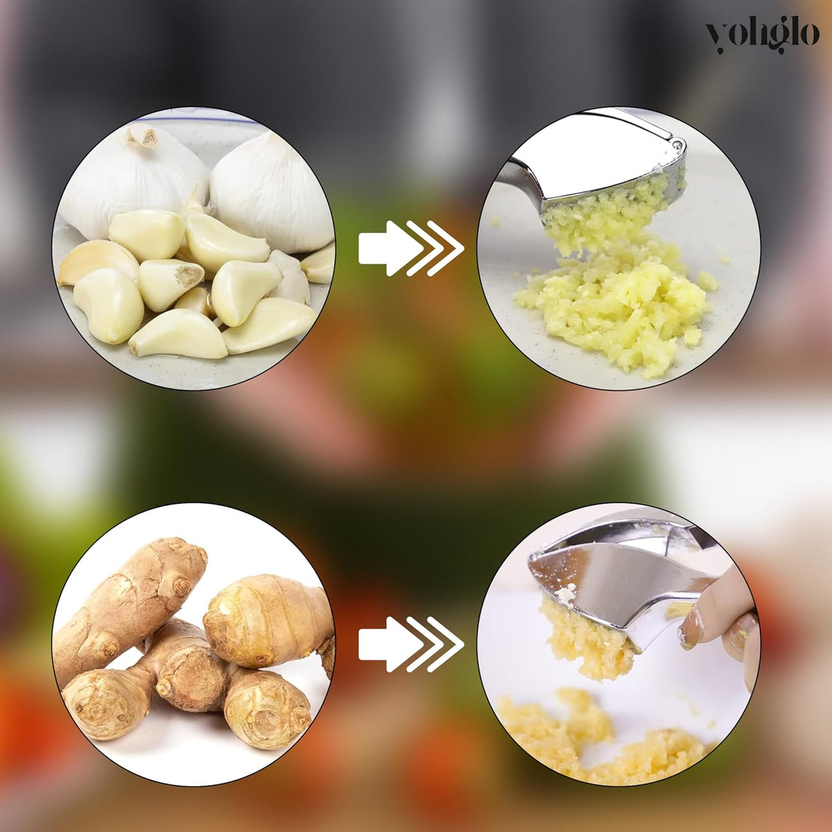 Garlic Press with Cleaning Brush & Silicone Peeler – Mincer, Grater, Smasher & Crusher Kitchen Utensil