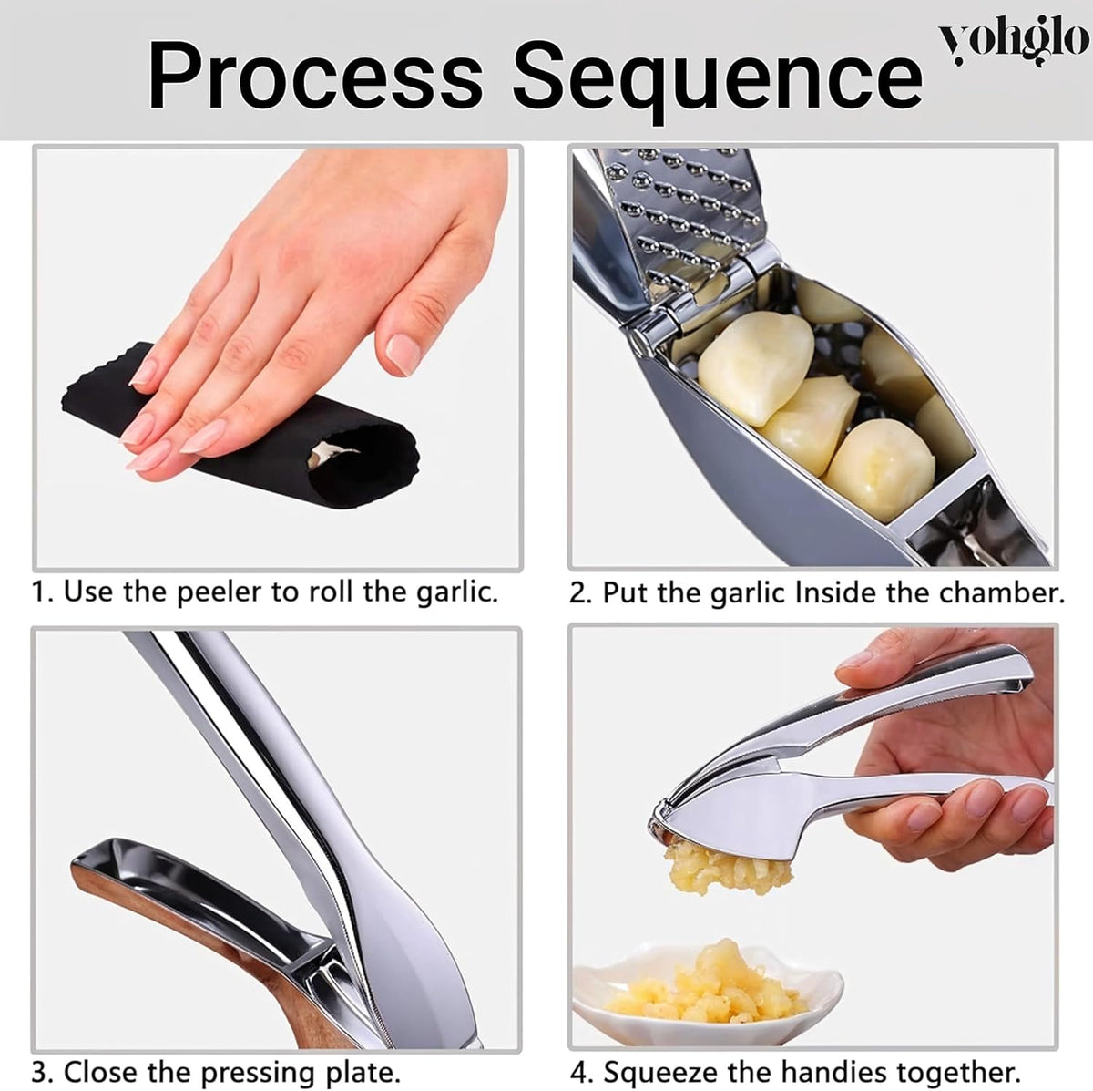 Garlic Press with Cleaning Brush & Silicone Peeler – Mincer, Grater, Smasher & Crusher Kitchen Utensil