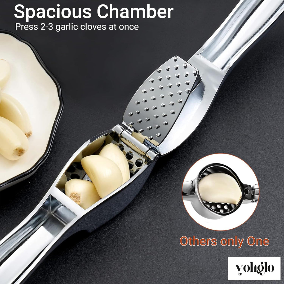 Garlic Press with Cleaning Brush & Silicone Peeler – Mincer, Grater, Smasher & Crusher Kitchen Utensil