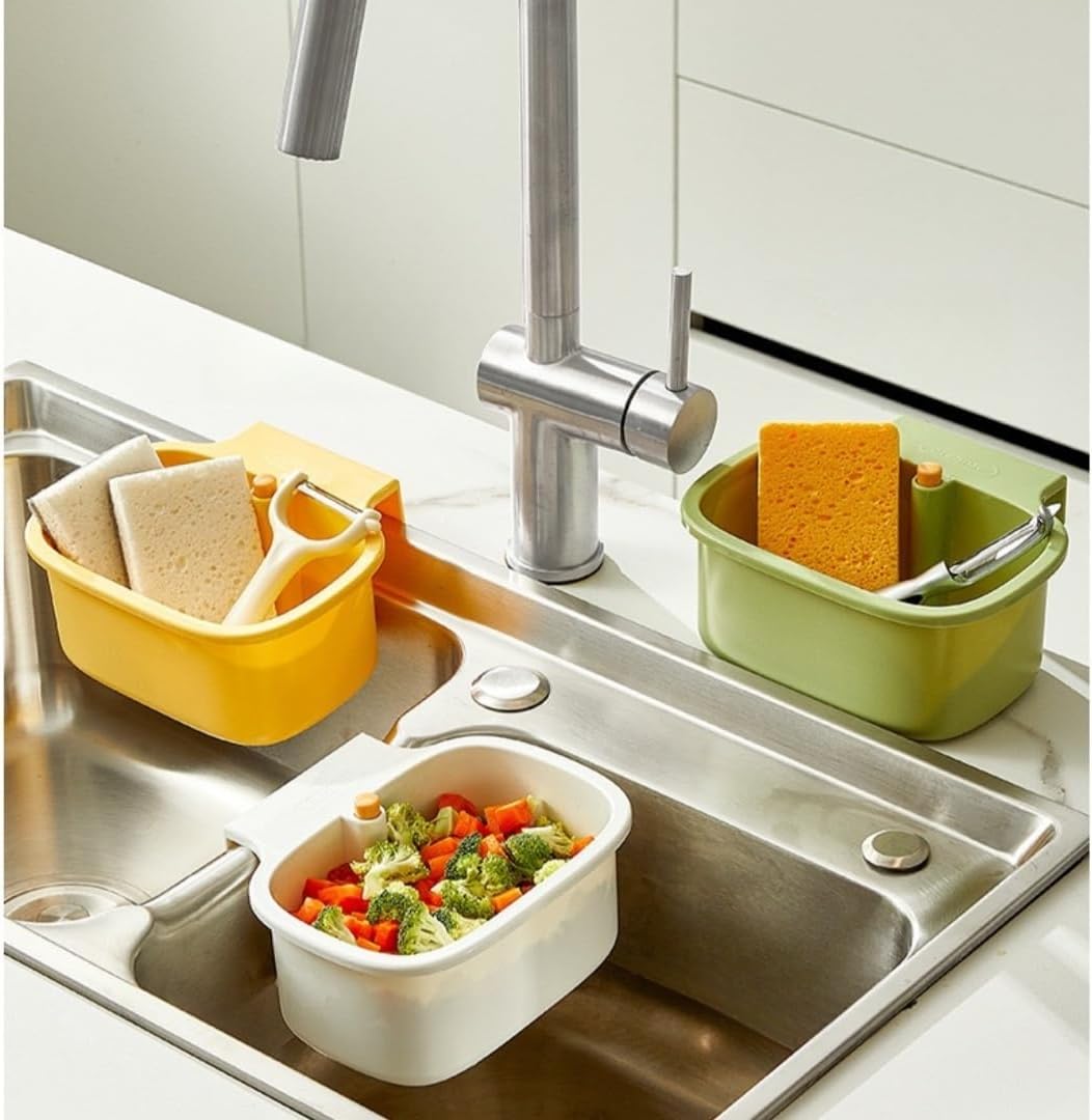 Kitchen Sink Strainer Basket – Faucet Hanging Food Colander with Auto-Dump Bottom Release Drain Filter (Green)