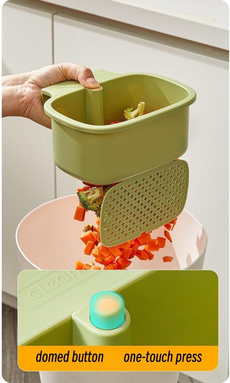 Kitchen Sink Strainer Basket – Faucet Hanging Food Colander with Auto-Dump Bottom Release Drain Filter (Green)