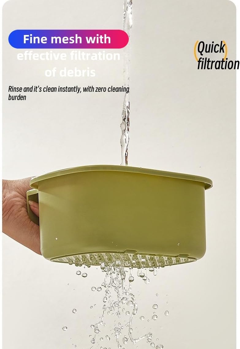 Kitchen Sink Strainer Basket – Faucet Hanging Food Colander with Auto-Dump Bottom Release Drain Filter (Green)