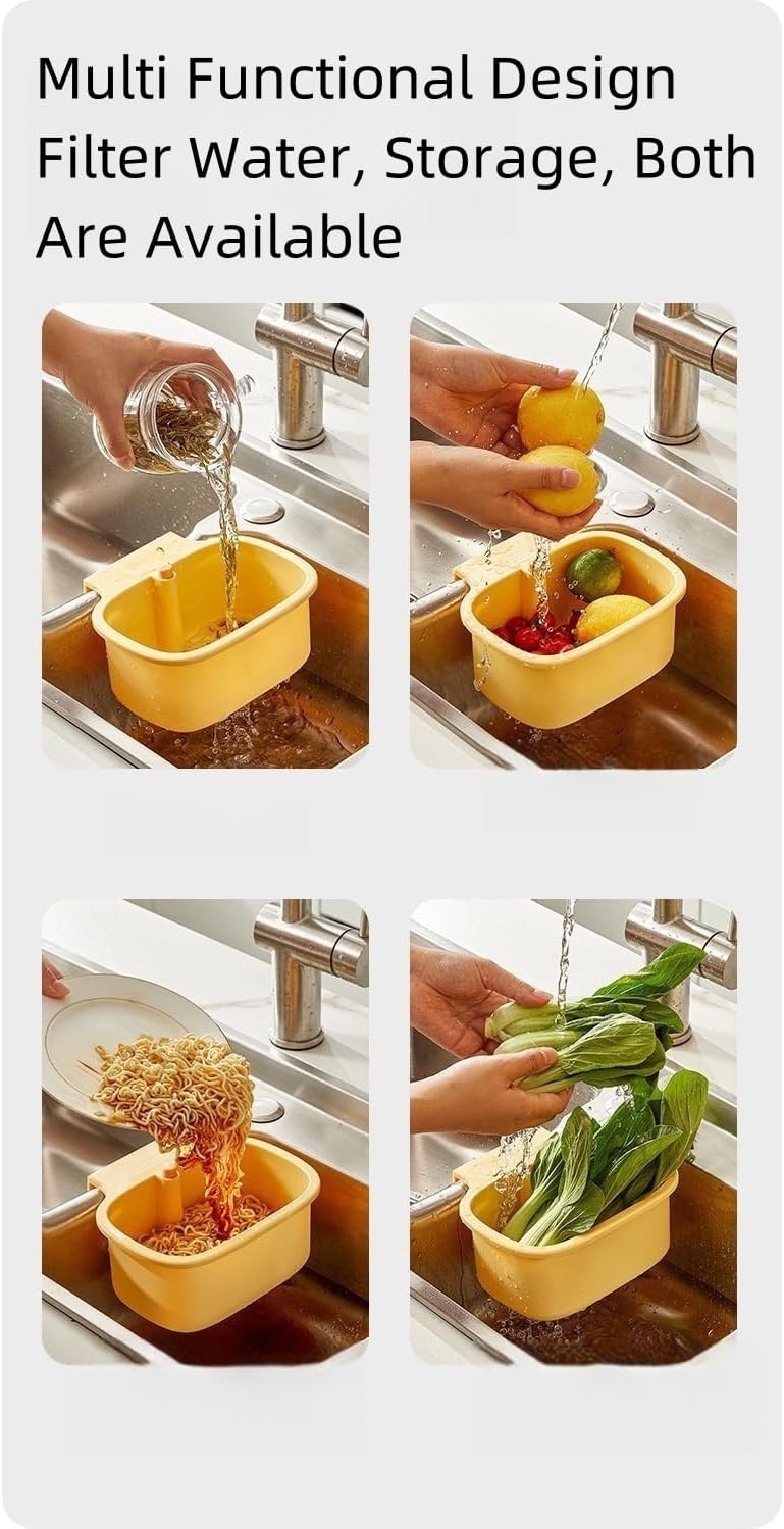Kitchen Sink Strainer Basket – Faucet Hanging Food Colander with Auto-Dump Bottom Release Drain Filter (Green)