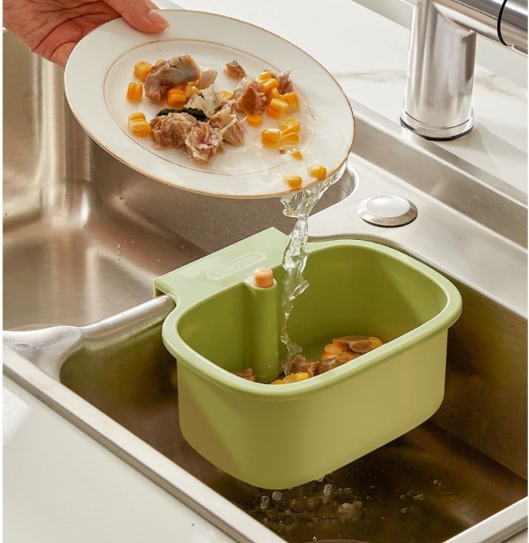 Kitchen Sink Strainer Basket – Faucet Hanging Food Colander with Auto-Dump Bottom Release Drain Filter (Green)