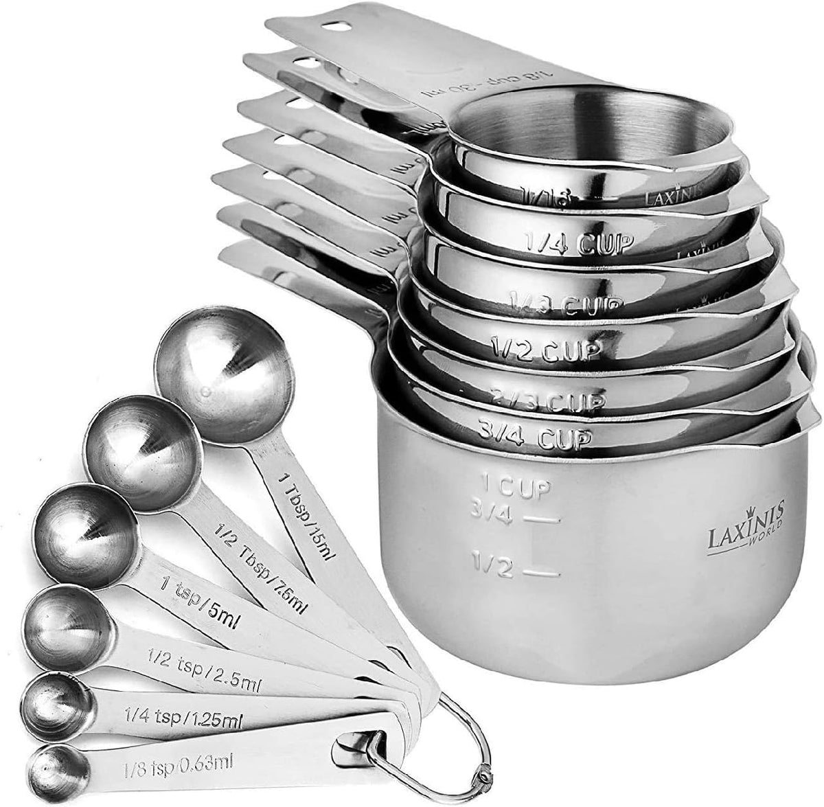 13-Piece Stainless Steel Measuring Cups & Spoons Set – Stackable Kitchen Tools for Liquid & Dry Ingredients