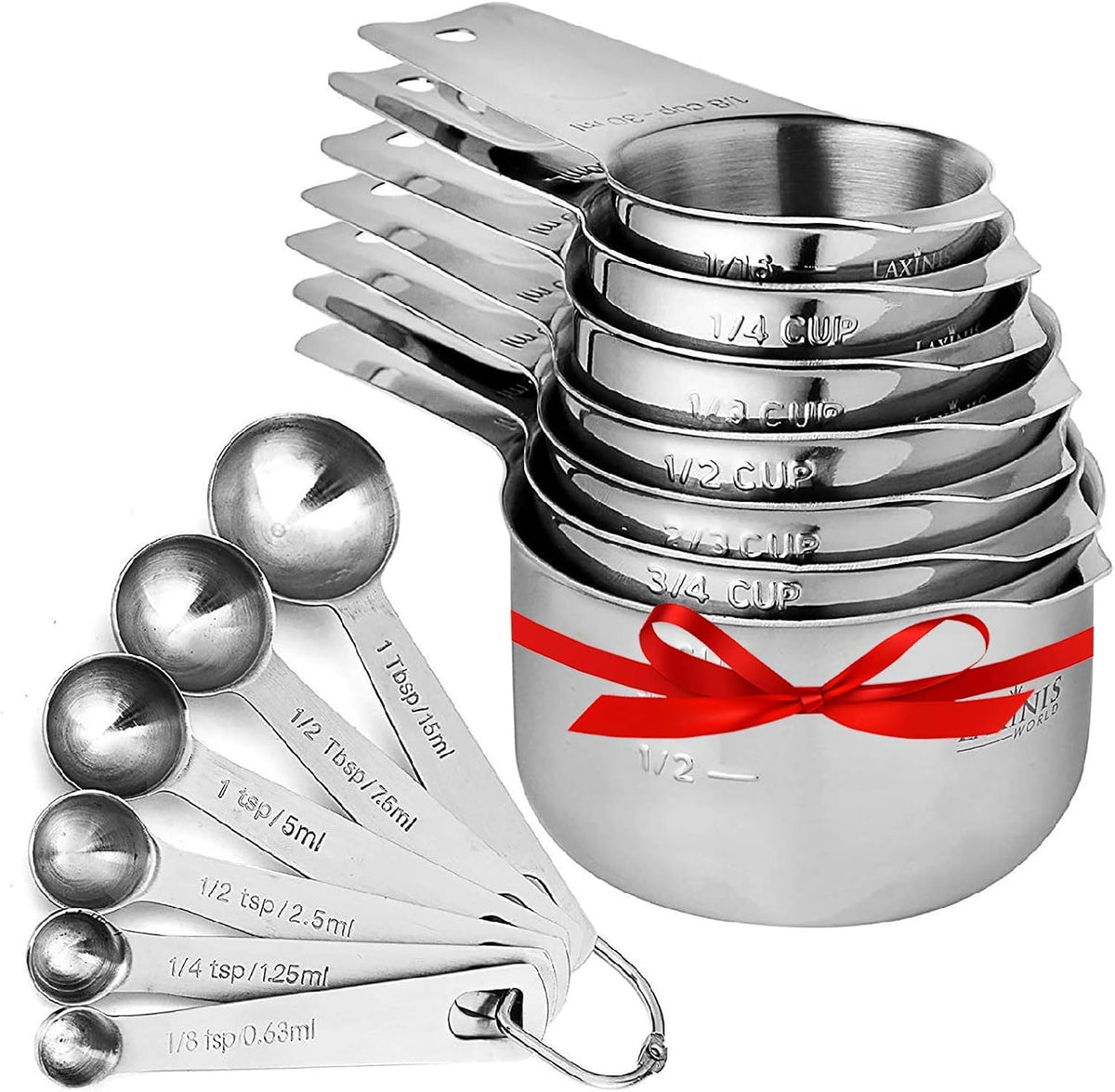 13-Piece Stainless Steel Measuring Cups & Spoons Set – Stackable Kitchen Tools for Liquid & Dry Ingredients
