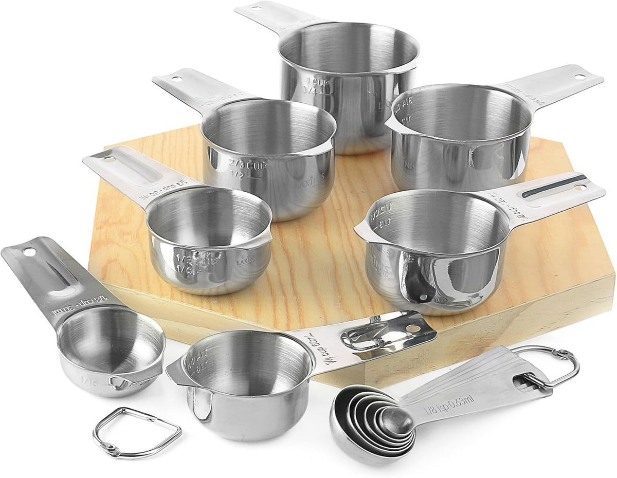 13-Piece Stainless Steel Measuring Cups & Spoons Set – Stackable Kitchen Tools for Liquid & Dry Ingredients